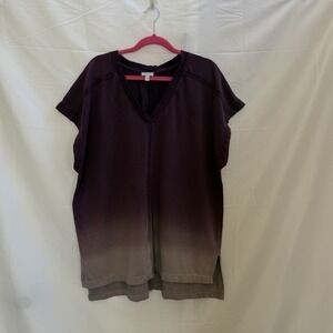 Garnet Hill Womens Purple Ombre Organic Cotton Tencel V-Neck Tunic Top X-Large